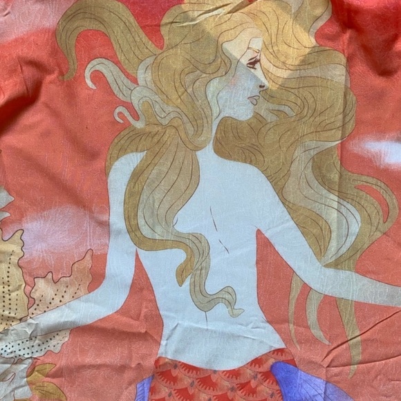 Mermaid Dreams Boho Kimono Duster Coverup In Coral Orange All Over Print - Picture 7 of 8